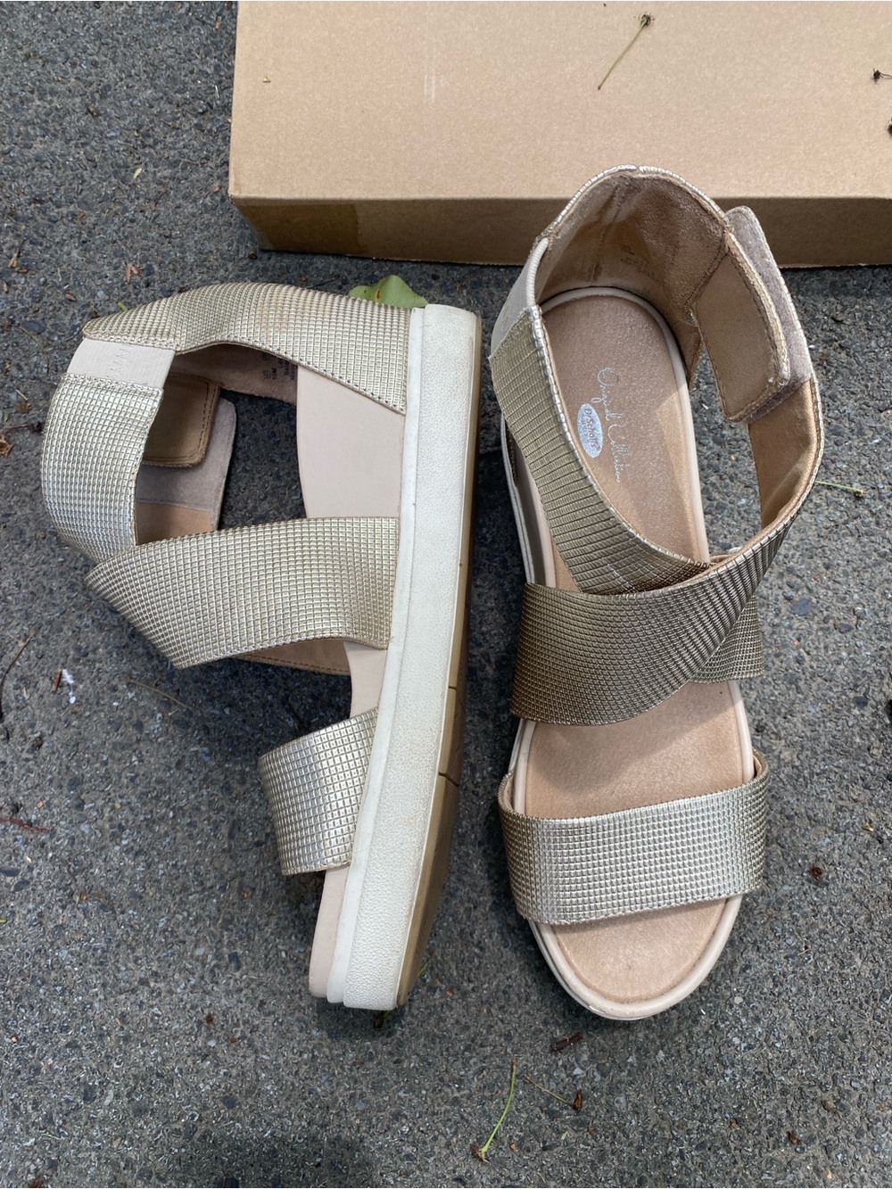 Dr. Scholl's Metallic Taupe Wedge Sandals